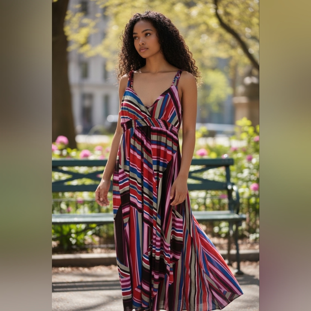 Vintage No Boundaries Striped Multi-Colored Maxi Dress Size Med Tank Babydoll